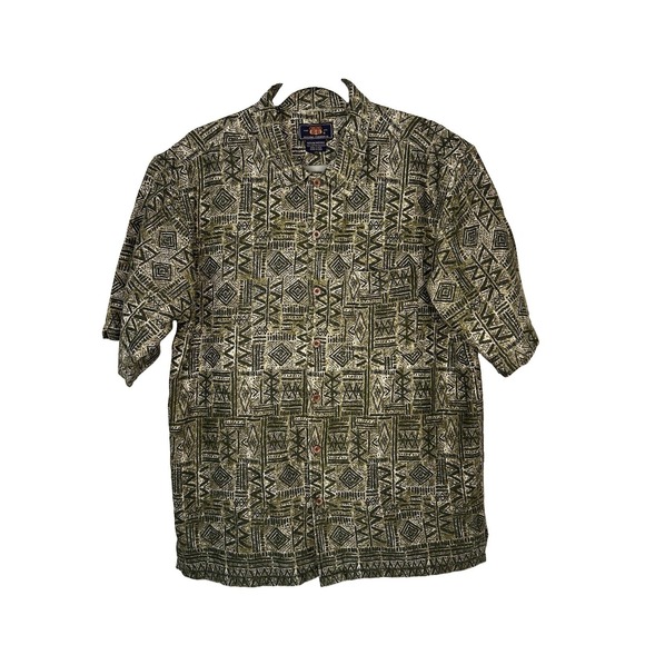 Route 66 Other - Route 66 Men's M Green Tribal Geometric Cotton Short Sleeve Button Up Shirt